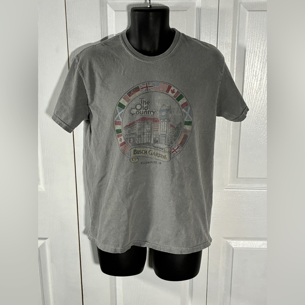 Gray Faded Retro Busch Gardens The Old Country Flag Williamsburg Virginia TShirt